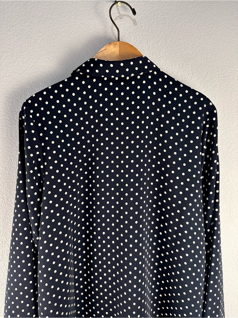 J. Jill Navy and White Polka Dot Long Sleeve Shirt Sz L - Picture 6 of 7